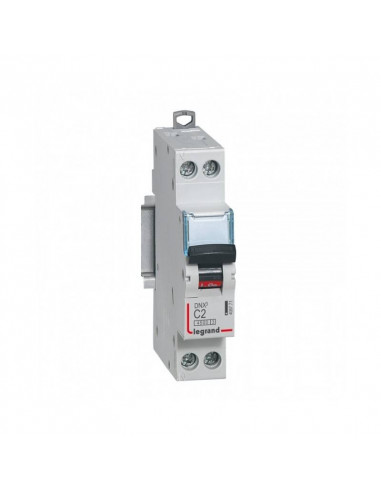Disjoncteur Phase+Neutre DNX³4500 6kA arrivée et sortie borne à vis 1P+N 230V 2A courbe C 1 module LEGRAND 406771