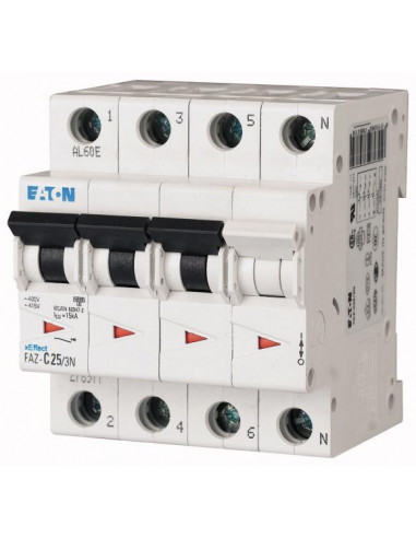 Disjoncteur modulaire 25A 3Np courbe D 000279000 EATON FAZ D25/3N