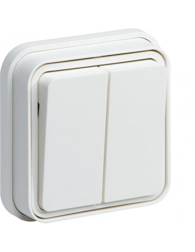 cubyko Double interrupteur va-et-vient encastré à griffes blanc IP55 HAGER WNE040BG