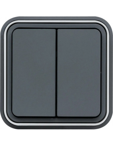 cubyko Double interrupteur va-et-vient encastré à griffes gris IP55 HAGER WNE040G