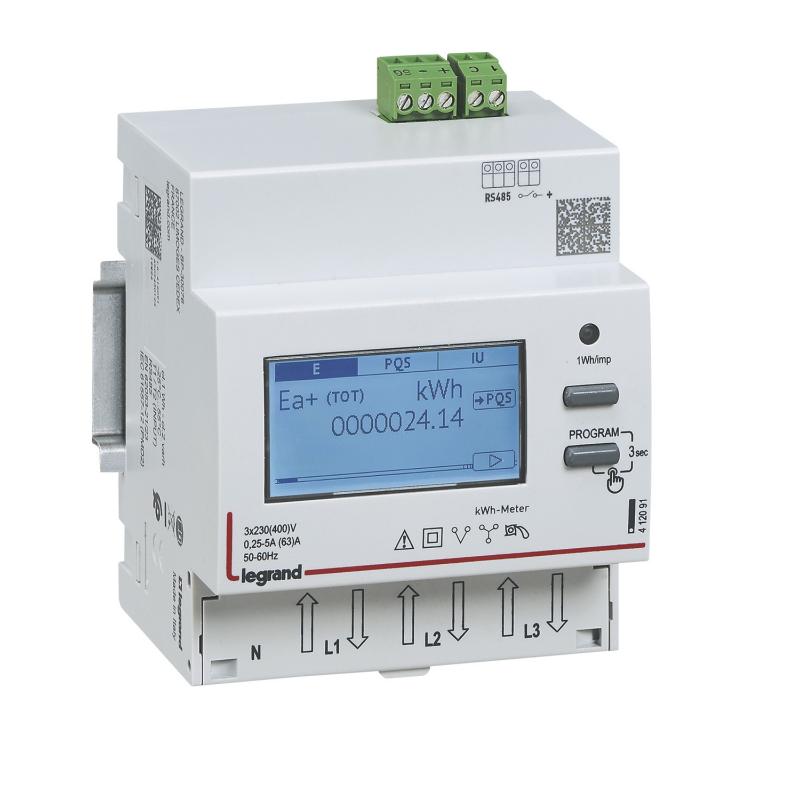 Compteur modulaire triphasé EMDX³ MID raccordement direct 63A 4 modules avec sortie RS 485 LEGRAND 412093