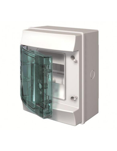 Mistral65H- Coffret Etanche -1 Rangée -4 modules-Porte Transp.-RAL7035-GWT 750°c 1SLM006500A2210 ABB H65P04X120750