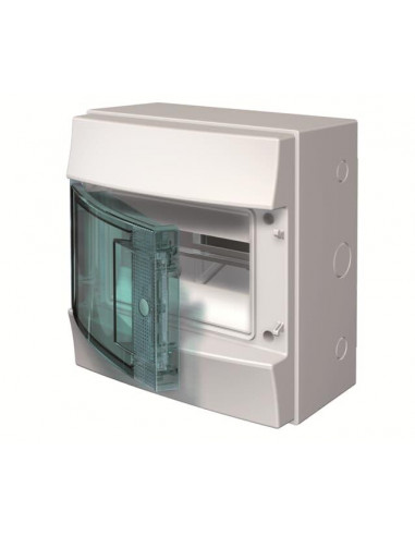 Mistral65H- Coffret Etanche -1 Rangée -8 modules-Porte Transp.-RAL7035-GWT 750°c 1SLM006500A2211 ABB H65P08X120750