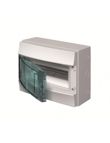 Mistral65H- Coffret Etanche-1 Rangée -12 modules-Porte Transp.-RAL7035-GWT 750°c 1SLM006500A2212 ABB H65P12X120750
