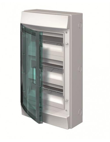 Mistral65H- Coffret Etanche-3R x 12 modules-Porte Transp.-RAL7035-GWT 750°c 1SLM006500A2216 ABB H65P12X320750