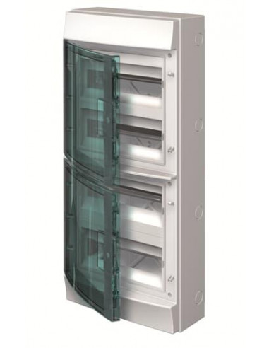 Mistral65H- Coffret Etanche-4R x 12 modules-Porte Transp.-RAL7035-GWT 750°c 1SLM006500A2217 ABB H65P12X420750
