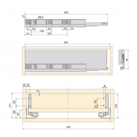 Kit de tiroir pour cuisine et salle de bain Vertex de hauteur 93 mm avec panneaux incluses. EMUCA 3173112