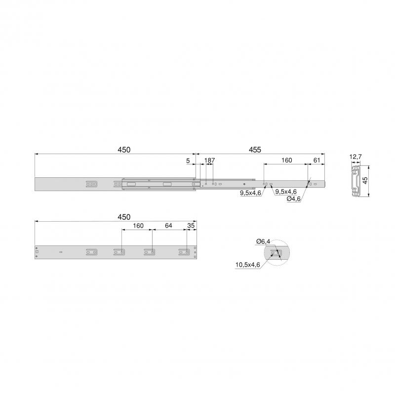 Paire de coulisses pour tiroirs à billes sortie totale système push fermeture amortie 45 mm. EMUCA 4303305