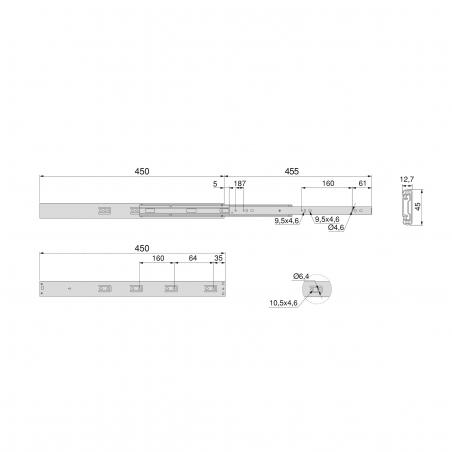 Paire de coulisses pour tiroirs à billes sortie totale système push fermeture amortie 45 mm. EMUCA 4303305
