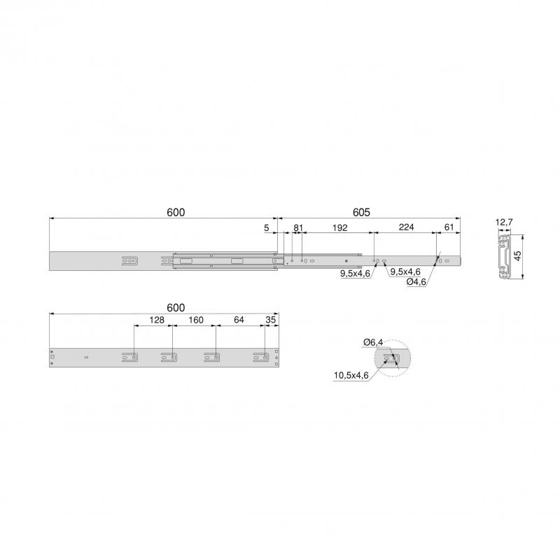 Paire de coulisses pour tiroirs à billes sortie totale système push fermeture amortie 45 mm. EMUCA 4303605