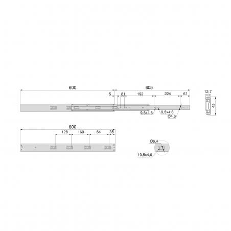 Paire de coulisses pour tiroirs à billes sortie totale système push fermeture amortie 45 mm. EMUCA 4303605