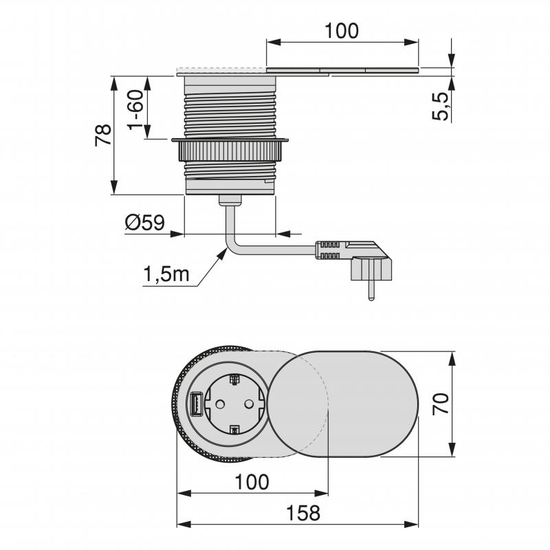 Multiconnecteur Vertikal Flat 60 avec couvercle coulissant EMUCA 5048065