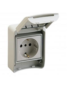 PratiKa prise PK gris clair 2P+T latérale 10/16 A CEE 7 IP 55 saillie SCHNEIDER 81141
