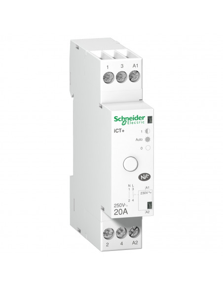 Contacteur silencieux Acti9 iCT+ HC à commande manuelle 1 Pôle 20A 230VCA SCHNEIDER A9C15031