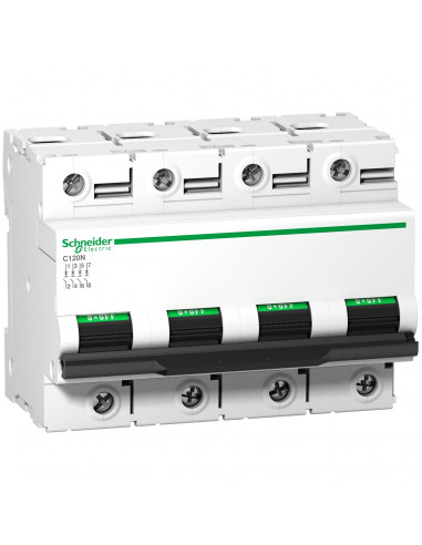 Disjoncteur Modulaire Acti9 C120N 4 Pôles 63 A courbe D 10 kA SCHNEIDER A9N18390