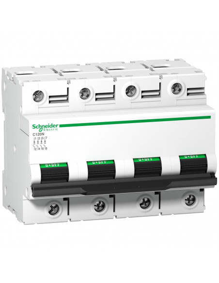 Disjoncteur Modulaire Acti9 C120N 4 Pôles 63 A courbe D 10 kA SCHNEIDER A9N18390