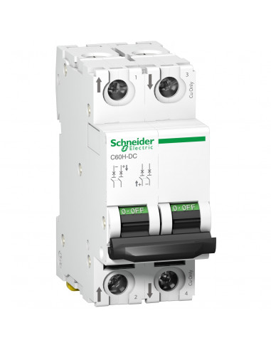 Acti9 C60H-DC Disjoncteur modulaire 2 Pôles 6A C curve SCHNEIDER A9N61526