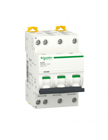 Acti9 iDT40T disjoncteur modulaire 3P+N 10A courbe C 4500A/6kA SCHNEIDER A9P22710