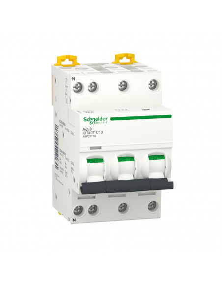 Acti9 iDT40T disjoncteur modulaire 3P+N 10A courbe C 4500A/6kA SCHNEIDER A9P22710