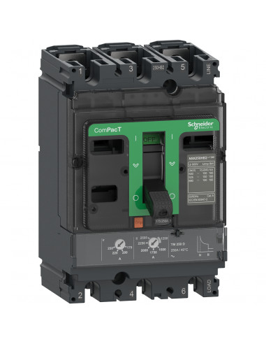 ComPacT NSX250HB2 disjoncteur TM-D 250A 3P3D 100kA montage fixe SCHNEIDER C25W3TM250