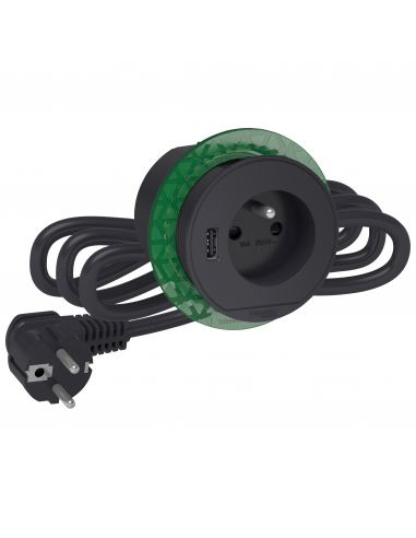Bloc de prise Unica System+ à encastrer XS 2P+T + USB A câble 2m anthra SCHNEIDER INS44007