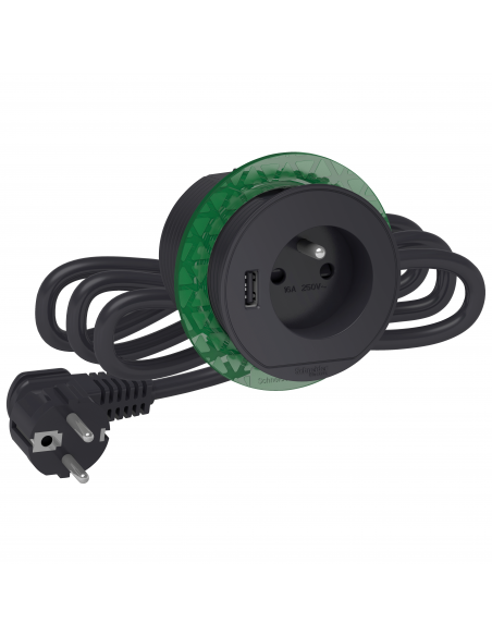 Bloc de prise Unica System+ à encastrer XS 2P+T + USB A câble 2m anthra SCHNEIDER INS44007