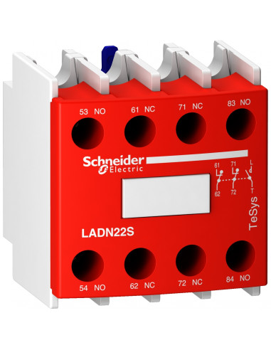 TeSys D bloc contacts auxiliaires frontaux de sécurité 2O+2F rouge SCHNEIDER LADN22S