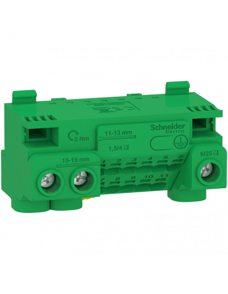 Resi9 bornier terre 63A + cavalier auto 11x1,5² à 4² vis 3x6² à 25² SCHNEIDER LGYT1E14