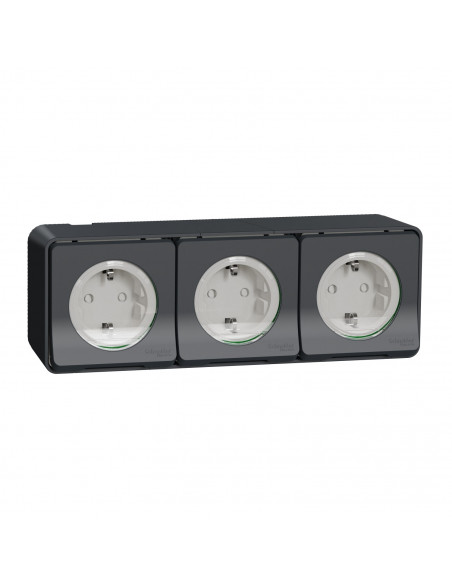 Mureva Styl 3 PC 2P+T schuko horiz précâblées saillie IP55 IK08 gris SCHNEIDER MUR36038