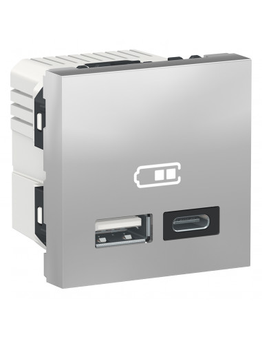 Unica chargeur USB double 5Vcc 2,4A type A+C 2 modules alu méca seul SCHNEIDER NU301830