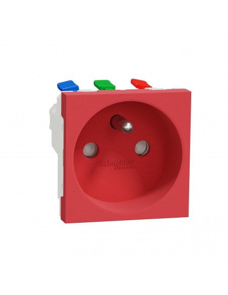 Unica prise 2P+T FR 90° raccord rapide traversant Rouge méca seul SCHNEIDER NU305903