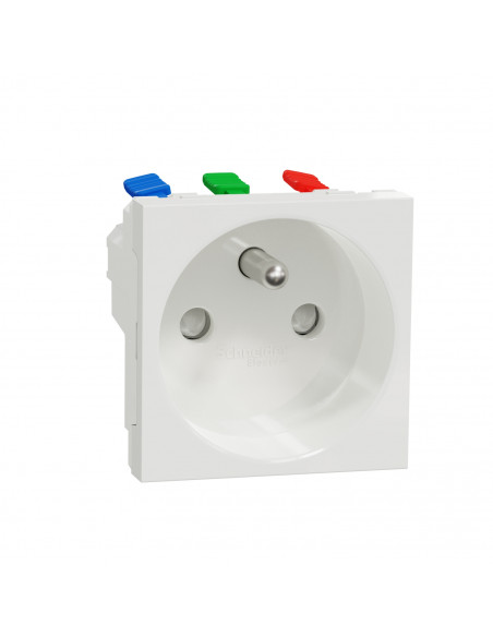 Unica prise 2P+T FR 90° raccord rapide traversant Blanc méca seul SCHNEIDER NU305918