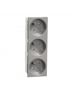 Unica prise triple 2P+T FR 45° Alu méca seul SCHNEIDER NU307930
