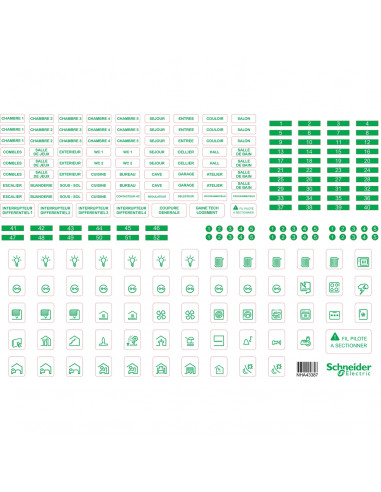 Resi9 lot de 10 feuilles A4 de symboles autocollants en plastique transparent SCHNEIDER R9H13228