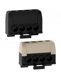 Resi9 lot de 2 borniers phase 1 x gris 1 x noir 4 trous 16mm² SCHNEIDER R9H13405P