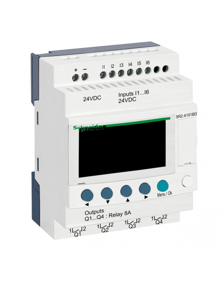 Zelio Logic relais intelligent compact 10 E/S 24Vcc ss horloge affichage SCHNEIDER SR2A101BD