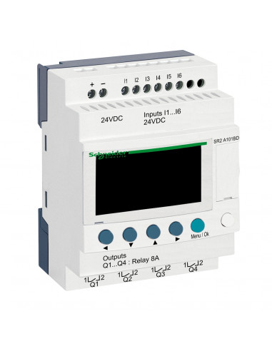 Zelio Logic relais intelligent compact 10 E/S 24Vcc ss horloge affichage SCHNEIDER SR2A101BD
