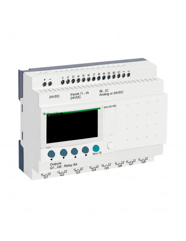 Zelio Logic relais intelligent compact 20 E/S 24Vcc ss horloge affichage SCHNEIDER SR2A201BD