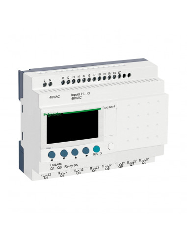 Zelio Logic relais intelligent compact 20 E/S 48Vca ss horloge affichage SCHNEIDER SR2A201E