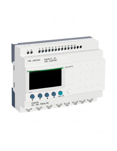 Zelio Logic relais intelligent compact 20 E/S 100..240Vca ss horl. affi. SCHNEIDER SR2A201FU