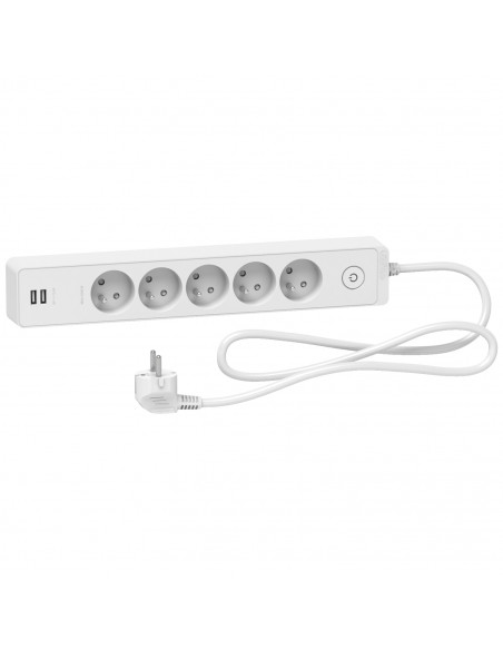 Odace Rallonge multiprises 5 prises 2P+T blanche 2USB 1,5m SCHNEIDER ST935U1W