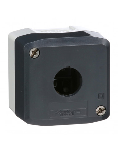 Harmony XAL boite 1 trou diam. 22 couvercle gris foncé fond gris clair UL/CSA SCHNEIDER XALD01H7