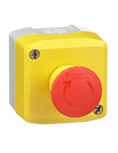 Harmony boite arrêt d'urgence jaune bouton rouge rotation 1NO+1NC SCHNEIDER XALK178EH7