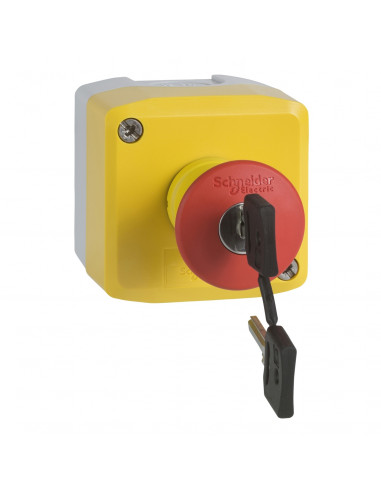 Harmony XAL boite jaune arrêt urgen rouge pouss tourn à clé 1F+2O diam. 40 SCHNEIDER XALK188G