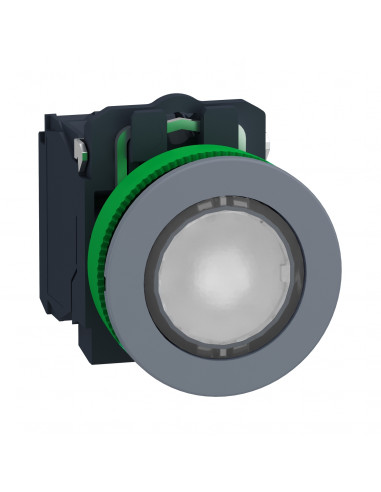 Harmony XB5 bouton poussoir lum diam. 22 col flush grise blanc 1O+1F 24V SCHNEIDER XB5FW31B5C0