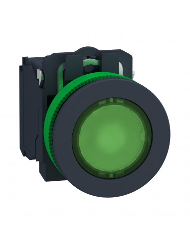Harmony XB5 BP lumineux DEL flush vert 1O+1F 24V vis étrier SCHNEIDER XB5FW33B5