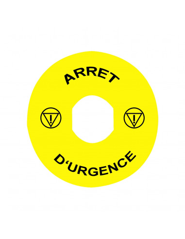 Harmony étiquette circulaire diam. 90mm jaune logo EN13850 ARRET D'URGENCE SCHNEIDER ZBY8130