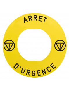 Harmony étiq plate jaune logo EN 'ARRET D'URGENCE' diam. 60 pr ZBZ1605 SCHNEIDER ZBY9130M 2