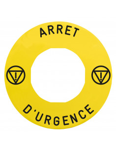 Etiquette circulaire Harmony diam.60mm jaune logo EN13850 ARRET D'URGENCE pour ZBZ3605 SCHNEIDER ZBY9130T