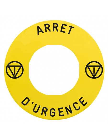 Etiquette circulaire Harmony diam.60mm jaune logo EN13850 ARRET D'URGENCE pour ZBZ3605 SCHNEIDER ZBY9130T